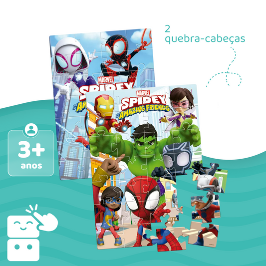 Kit - Quebra Cabeça Marvel Spidey (28 peças) + Avengers (28 peças)