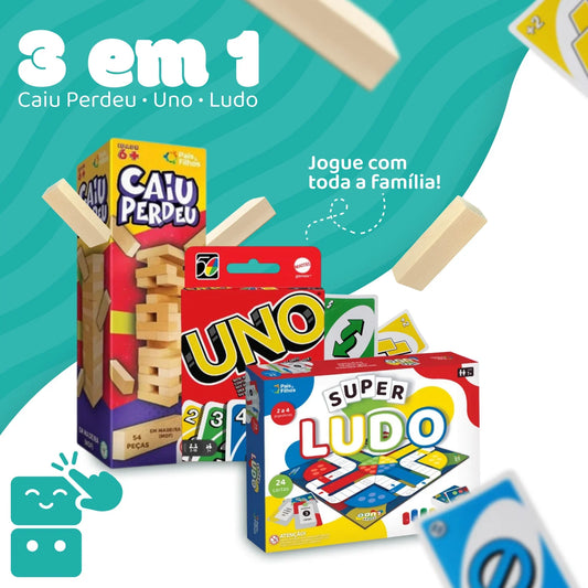 3 em 1 - Uno + Caiu Perdeu + Super Ludo