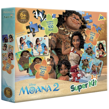 Moana 2 - Kit 3 em 1 - Quebra Cabeça + Jogo da Memória + Dominó - A minha loja