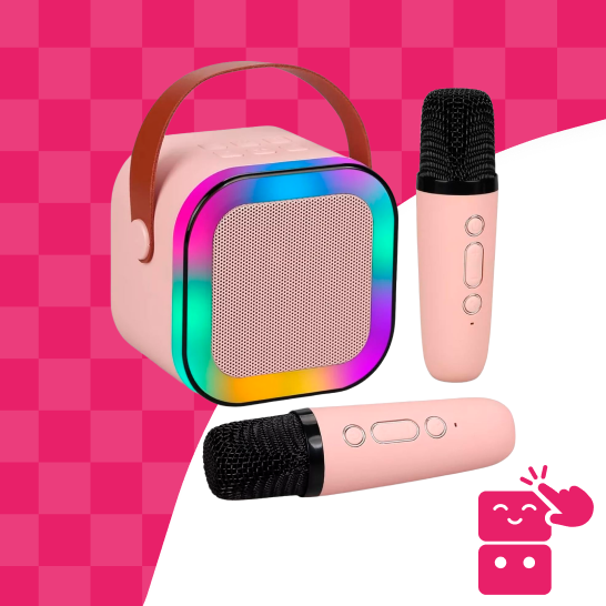 Karaokê Infantil Portátil com 2 Microfones Recarregável (Rosa) - Capa 1