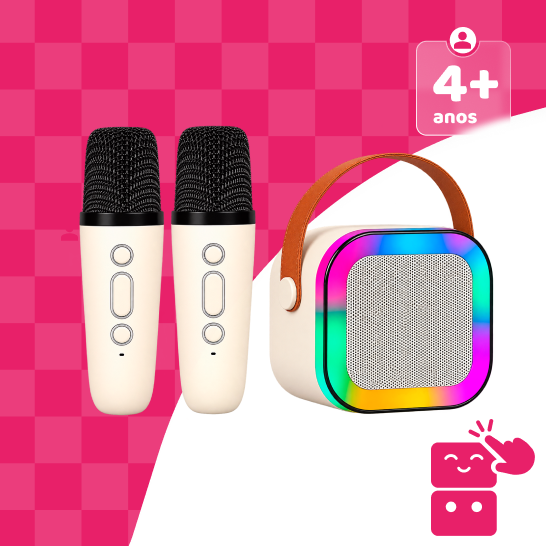 Karaokê Infantil Portátil com 2 Microfones Recarregável (Rosa) - Capa 2