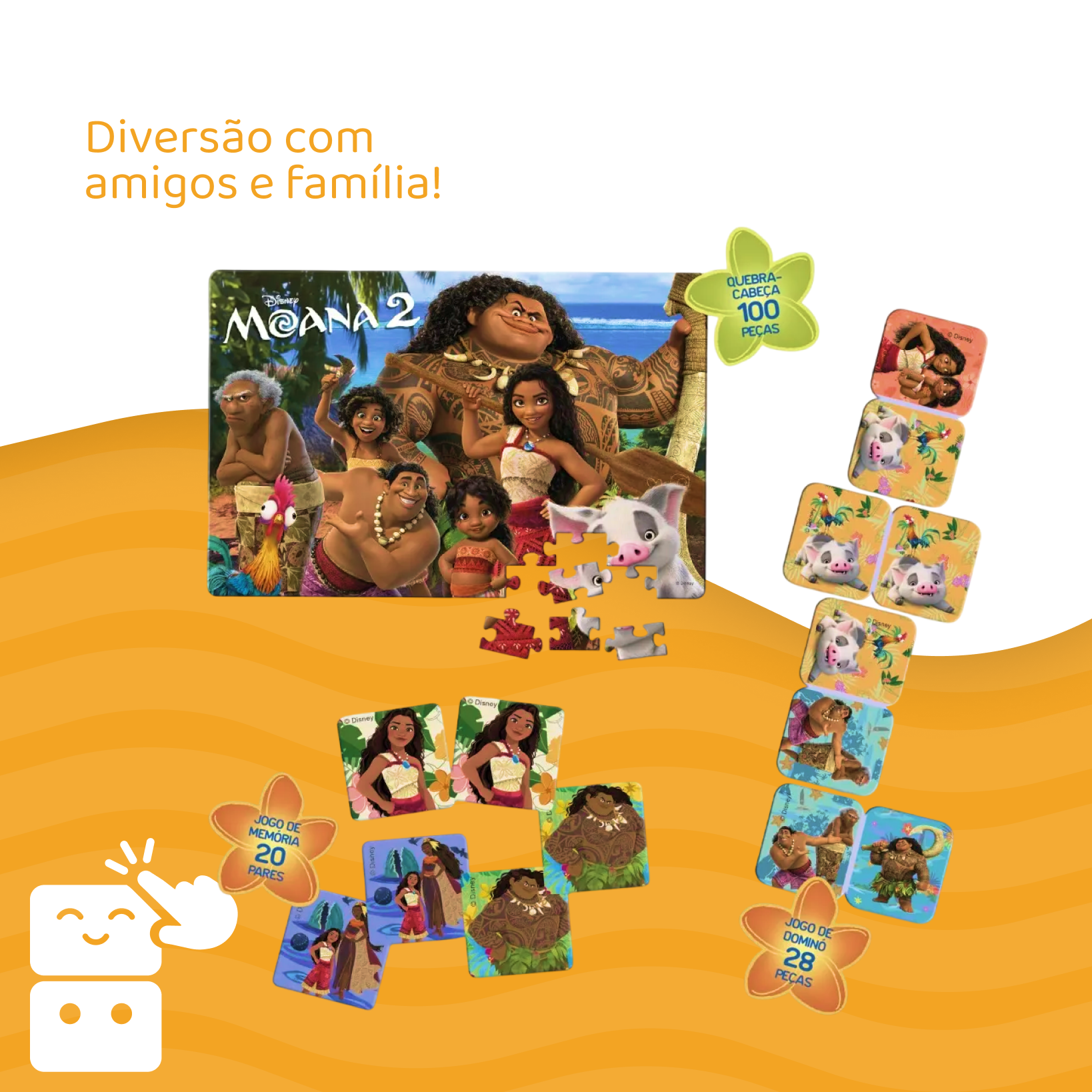 Moana 2 - Kit 3 em 1 - Quebra Cabeça + Jogo da Memória + Dominó - A minha loja