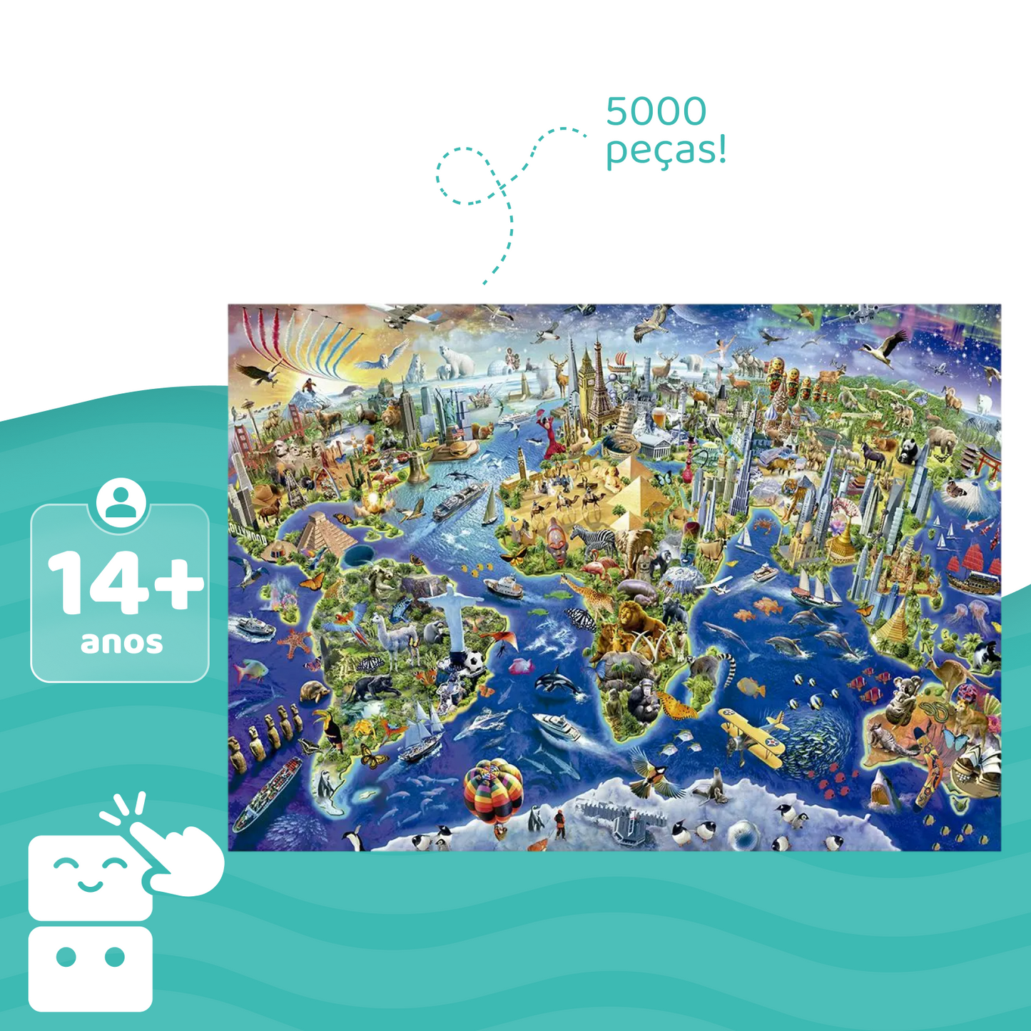 Quebra-cabeça - Mapa-Múndi Turístico - 5000 Peças - A minha loja