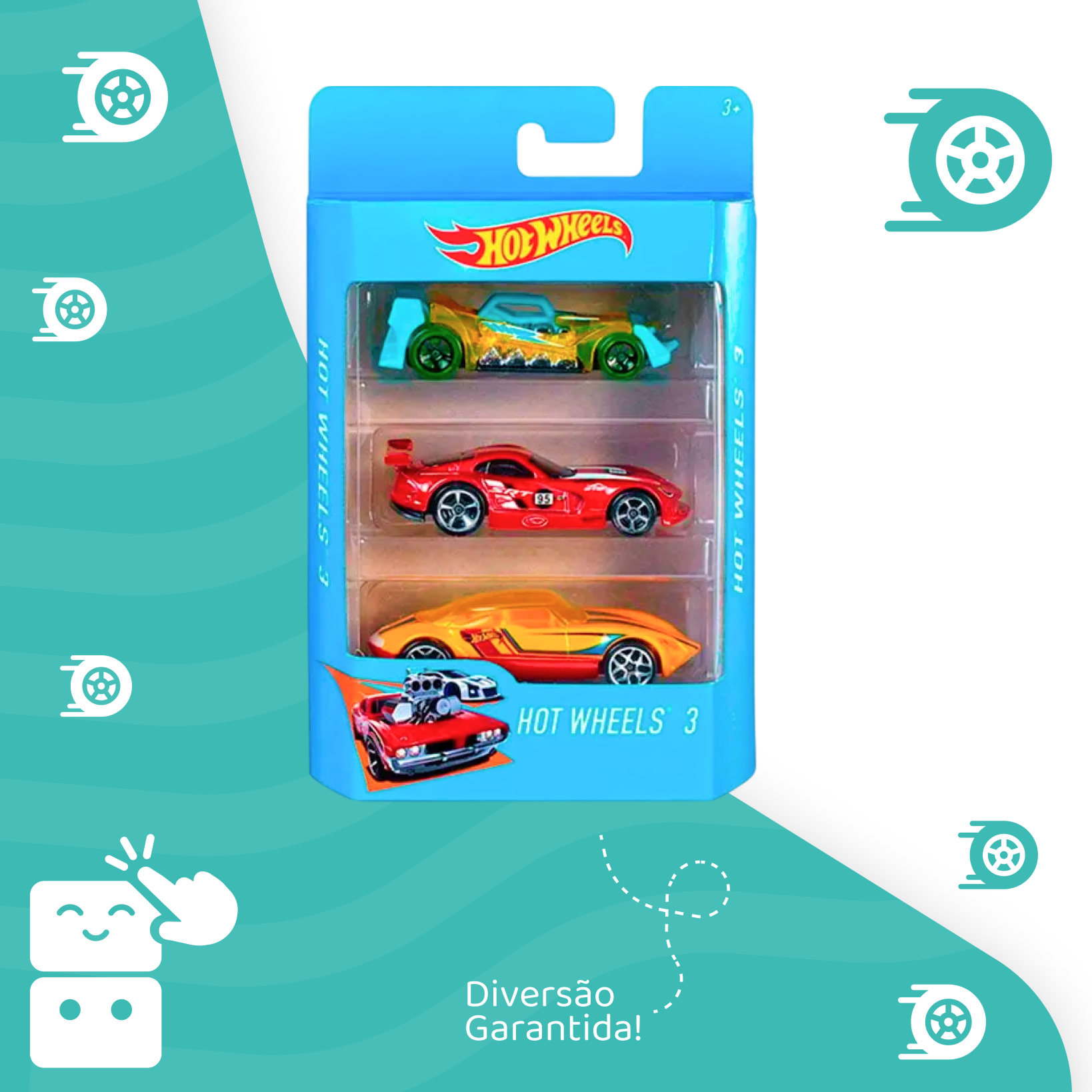 Hot Wheels - Cartela de 3 Carros Sortidos - A minha loja