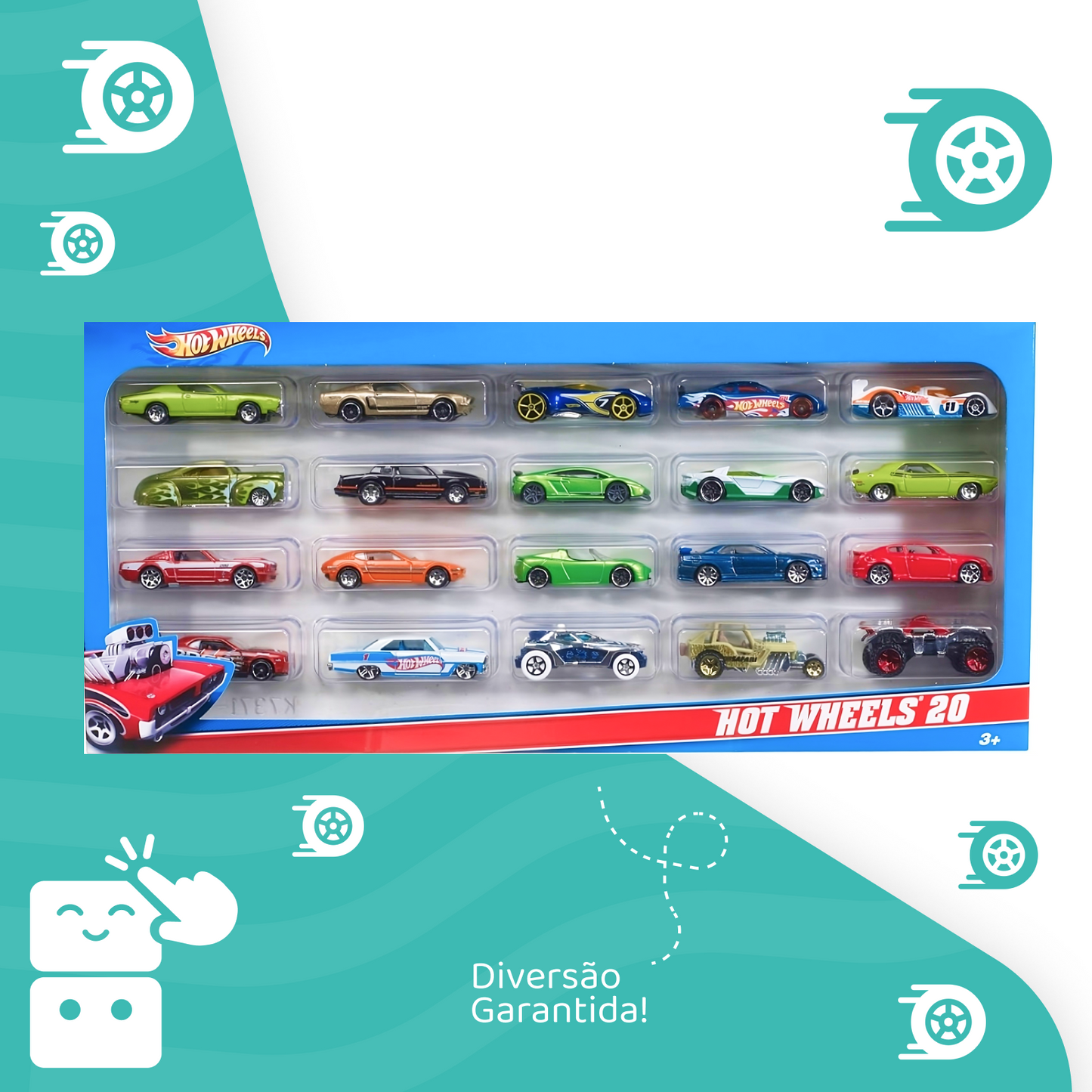 Hot Wheels - Cartela de 20 Carros Sortidos