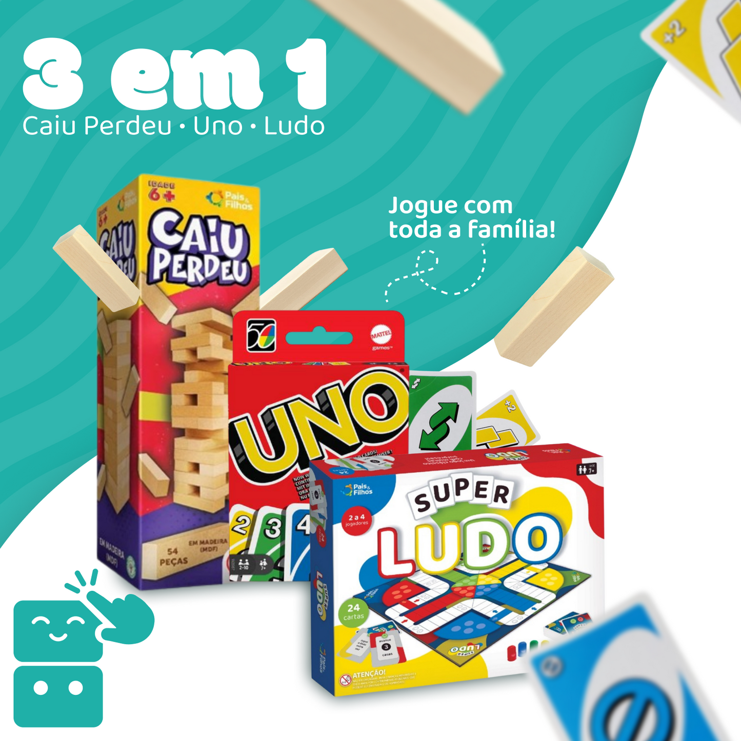 3 em 1 - Uno + Caiu Perdeu + Super Ludo - A minha loja