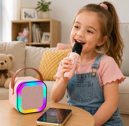 Karaokê Infantil Portátil com 2 Microfones Recarregável (Rosa) - Imagem 3