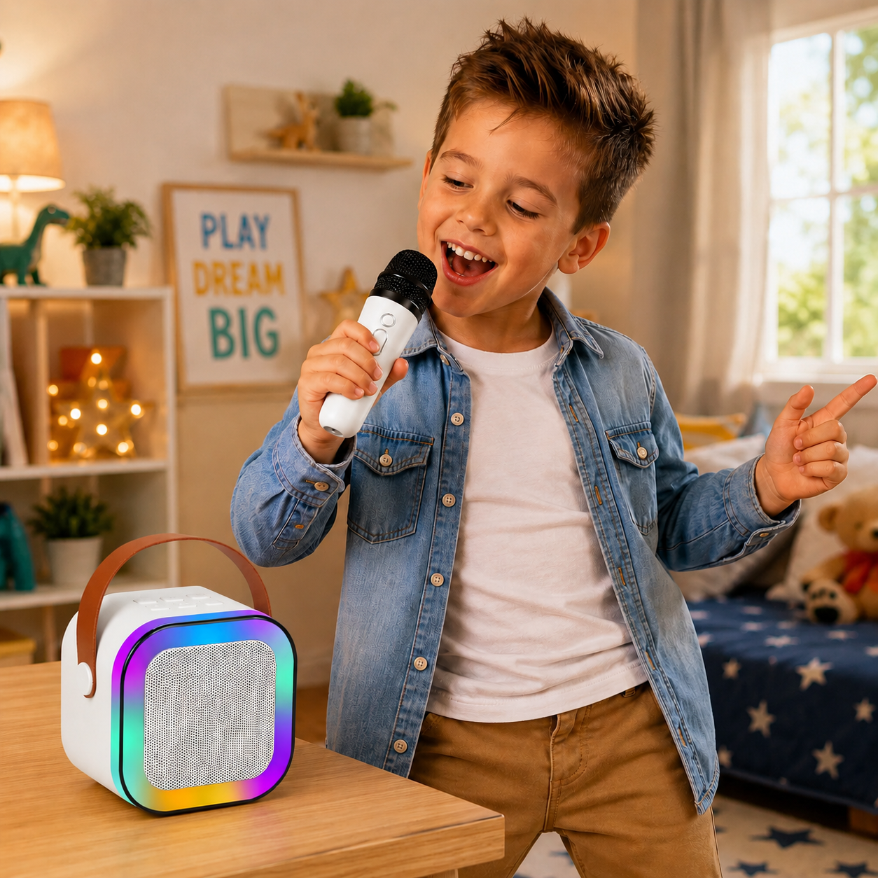 Karaokê Infantil Portátil com 2 Microfones Recarregável (Rosa) - Imagem 4