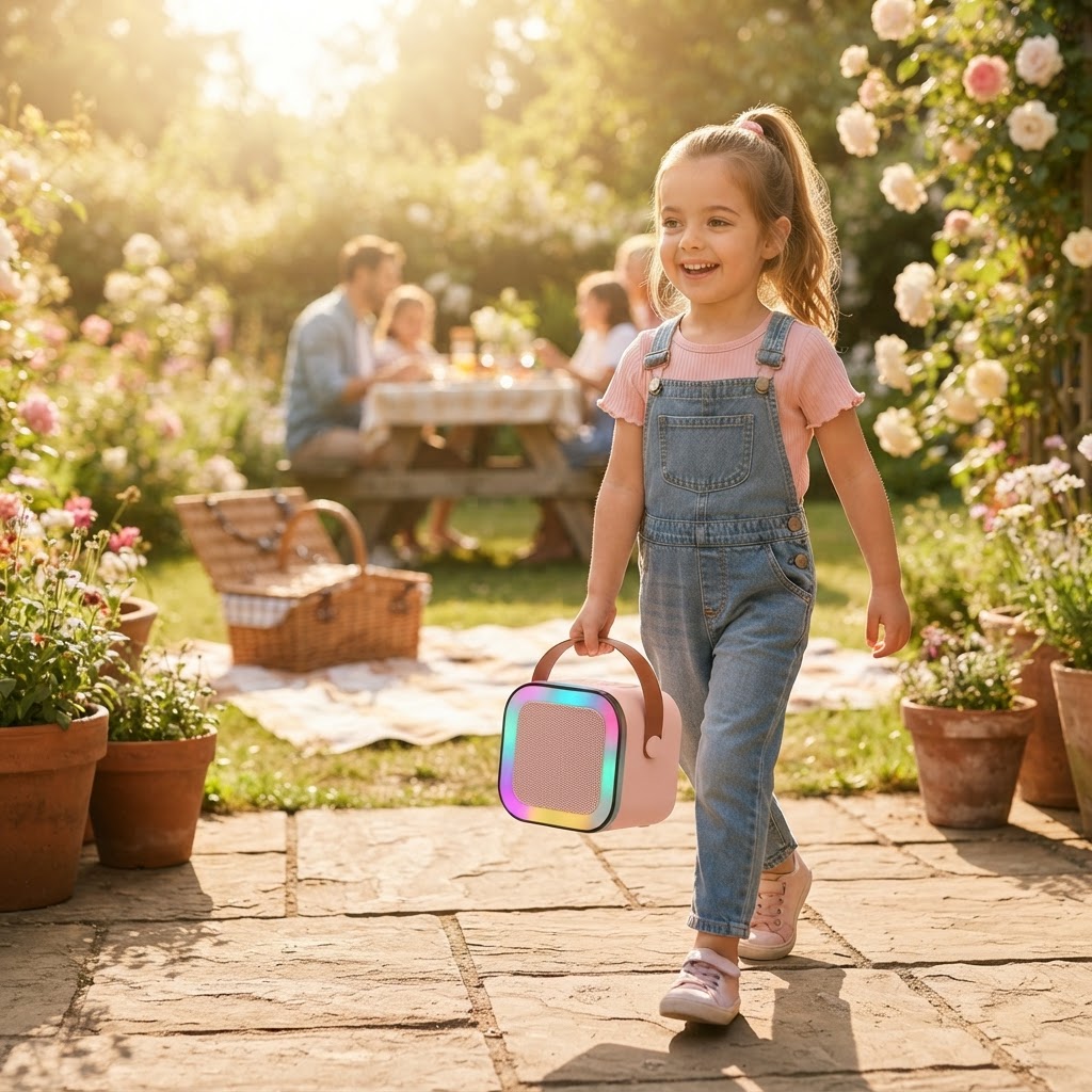 Karaokê Infantil Portátil Rosa com 2 Microfones - ambientada_04.jpg