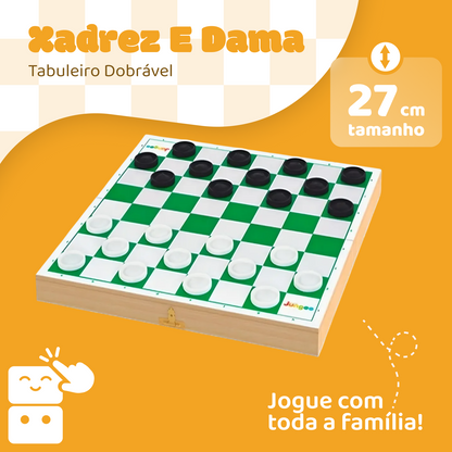 Xadrez e Dama - Caixa De Madeira Com Fecho