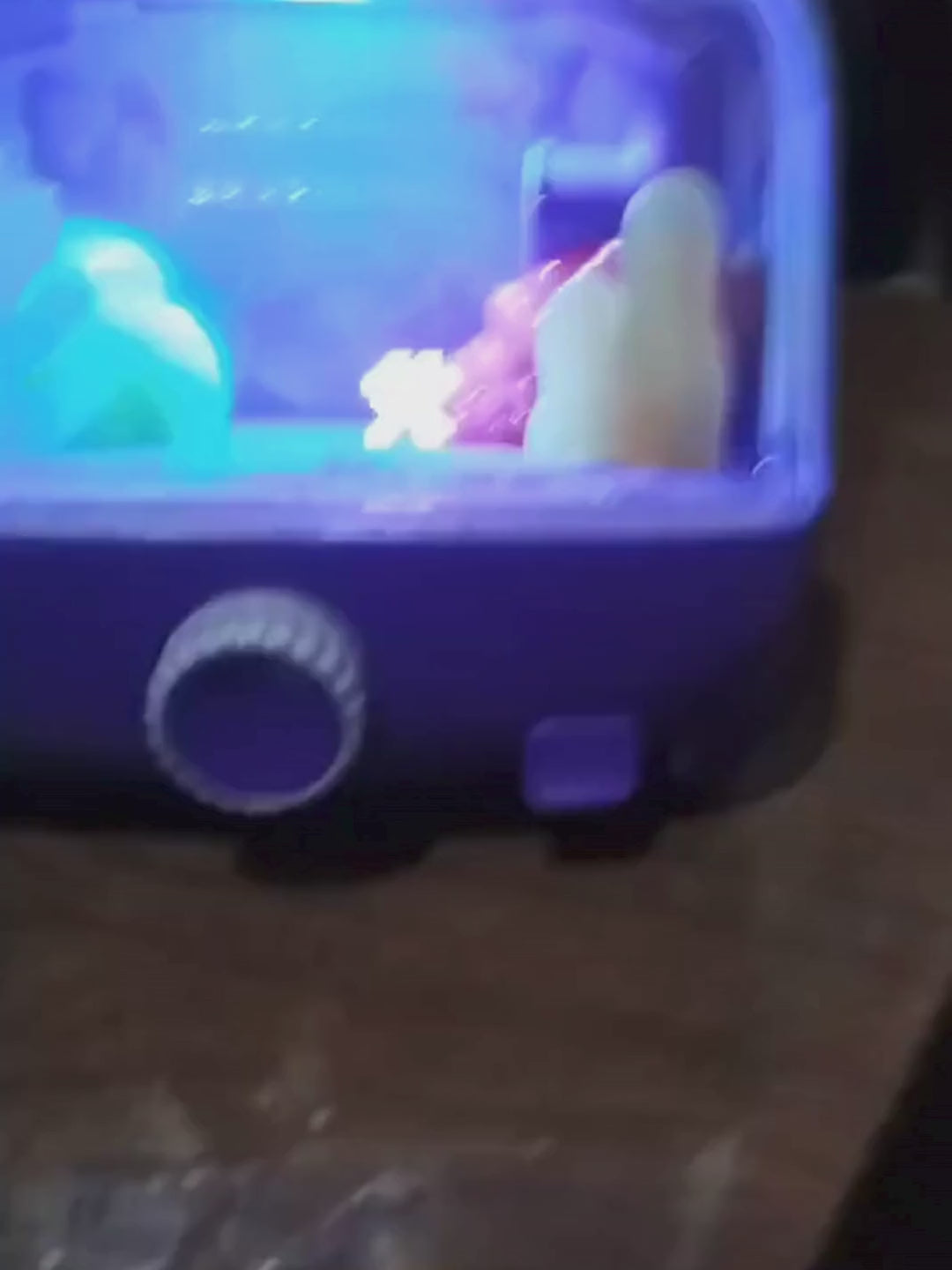 Vídeo de perto da tela do aquário virtual em funcionamento